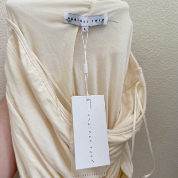 Endless Rose Ruched Bodycon Midi Dress In Cream Small - Picture 7 of 7